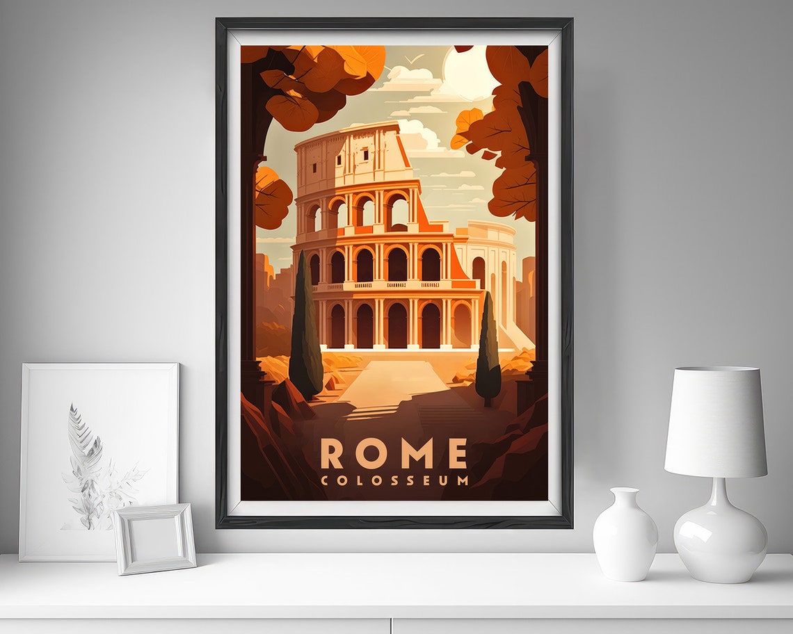 Rome Colosseum Vintage Travel Poster Ancient Landmark Sunset Art - Image 4