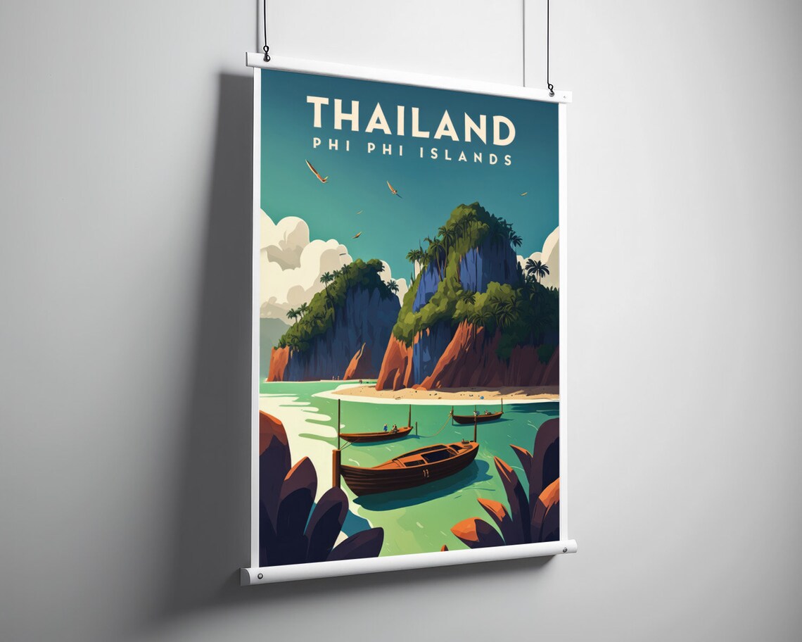 Phi Phi Island Thailand Travel Poster Thailand Phi Phi Island Wall Art Print Phi Phi Island Travel Art Painting Phi Phi Home Decor - Image 3