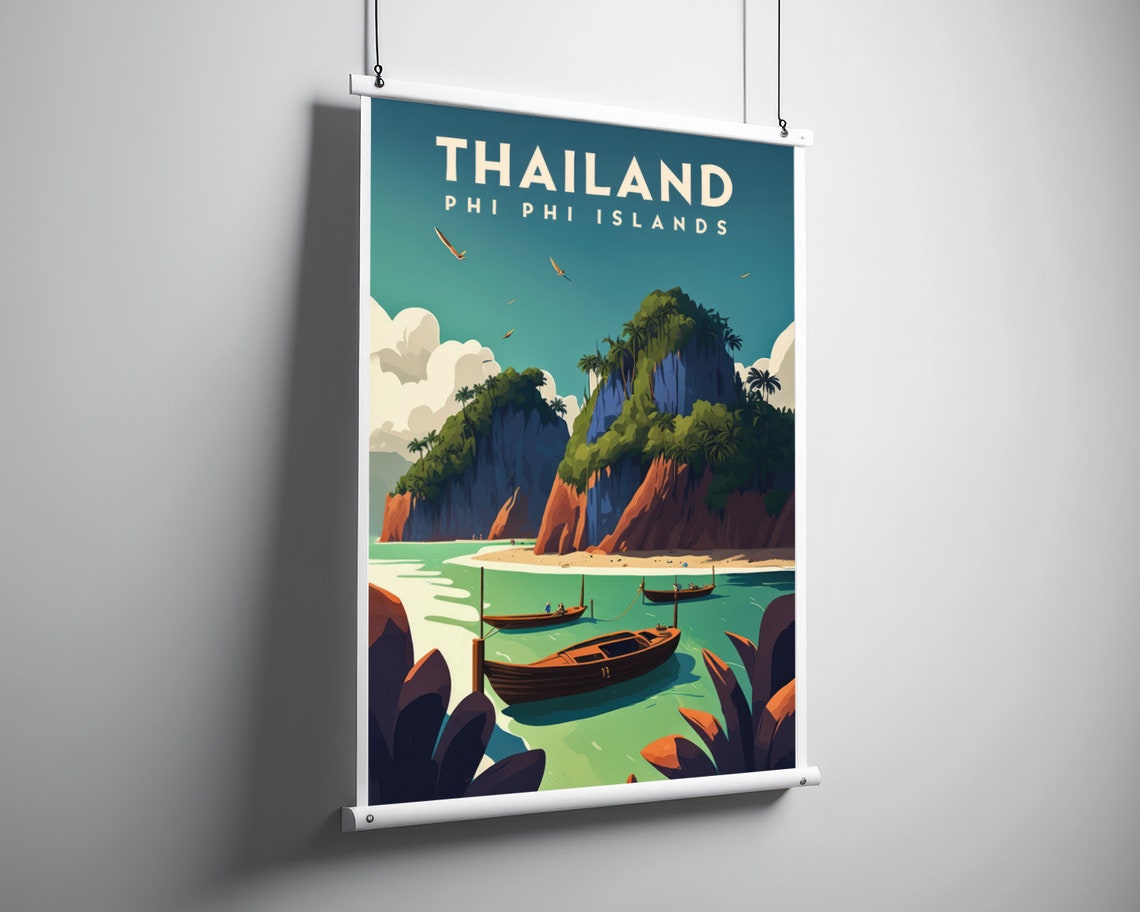 Thailand Phi Phi Islands Limestone Cliffs Vintage Travel Poster - Image 3