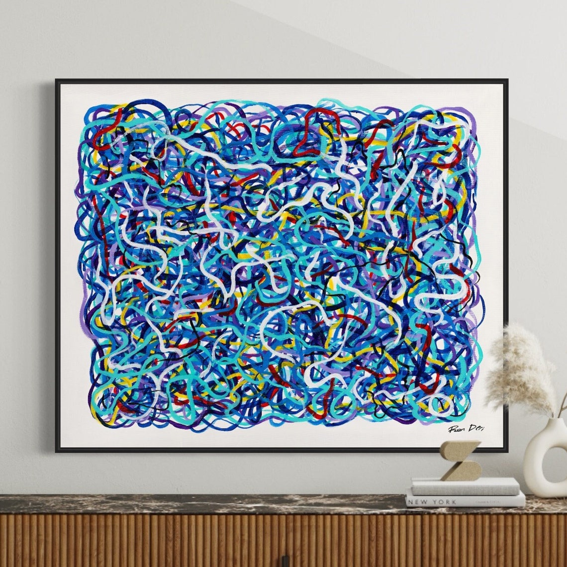 Dense Blue And Multicolor Squiggle Painting By Ron Deri Poster