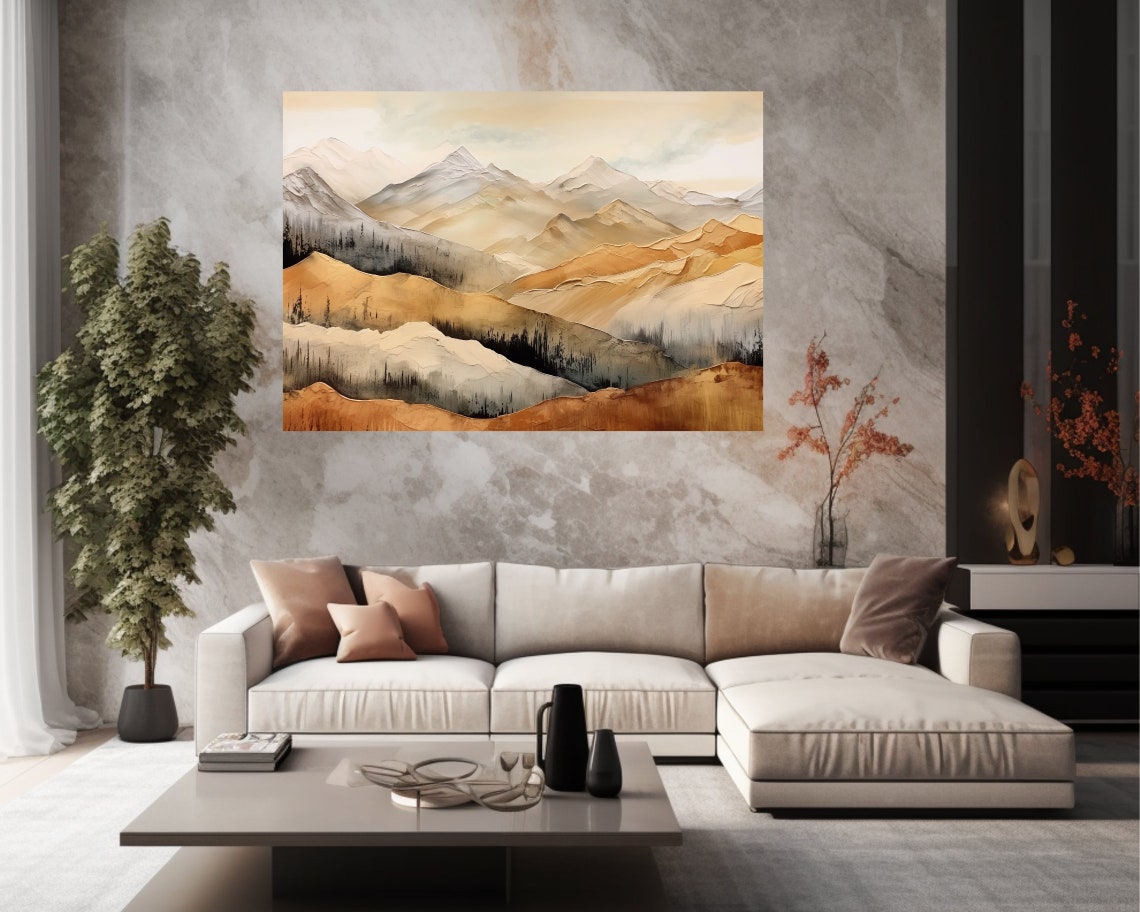Mountain Panorama Natural Colors Landscape With Mountains Mountain Range Acrylic Colors Harmonious Landscape - Image 4