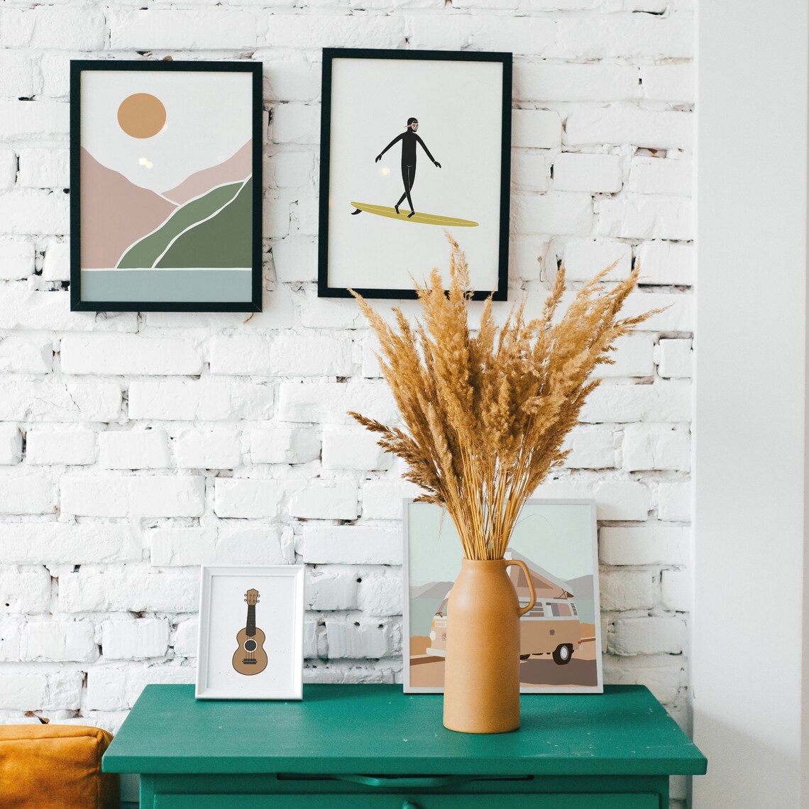Surfer Girl Riding a Longboard, Minimalist Art Poster - Image 2