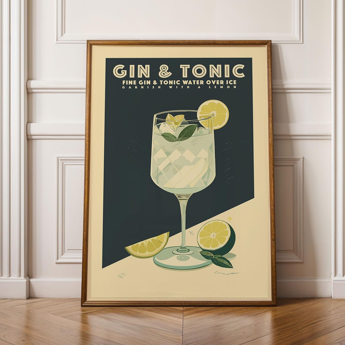 Gin And Tonic Cocktail Poster, Retro Bar Art