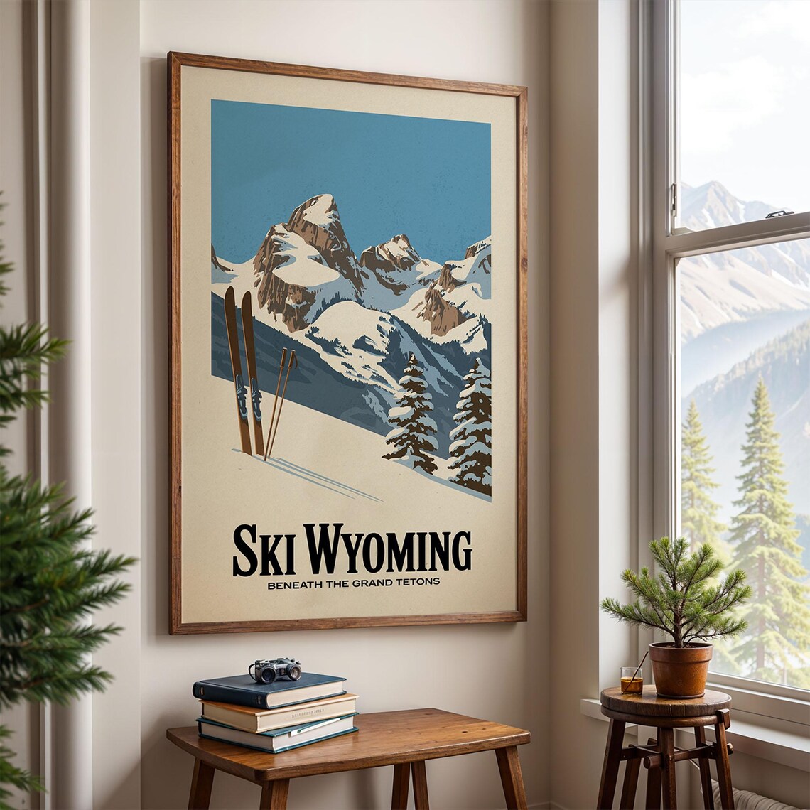 Wyoming Ski Poster, Vintage Après Lodge Decor