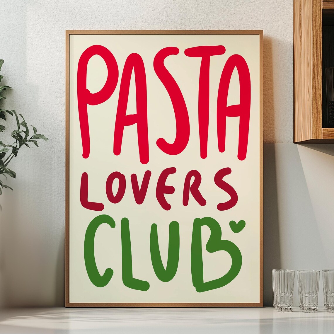 Pasta Lovers Club Chunky Red Green Hand Lettered Italian Poster