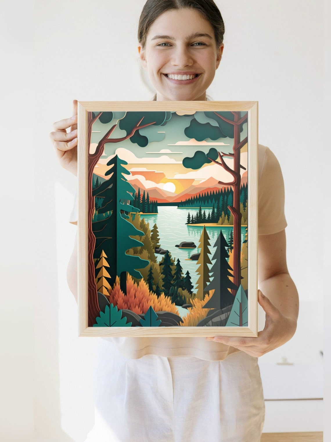 Great Smoky Mountains Sunset Layered Paper Art Mountain Decor Print