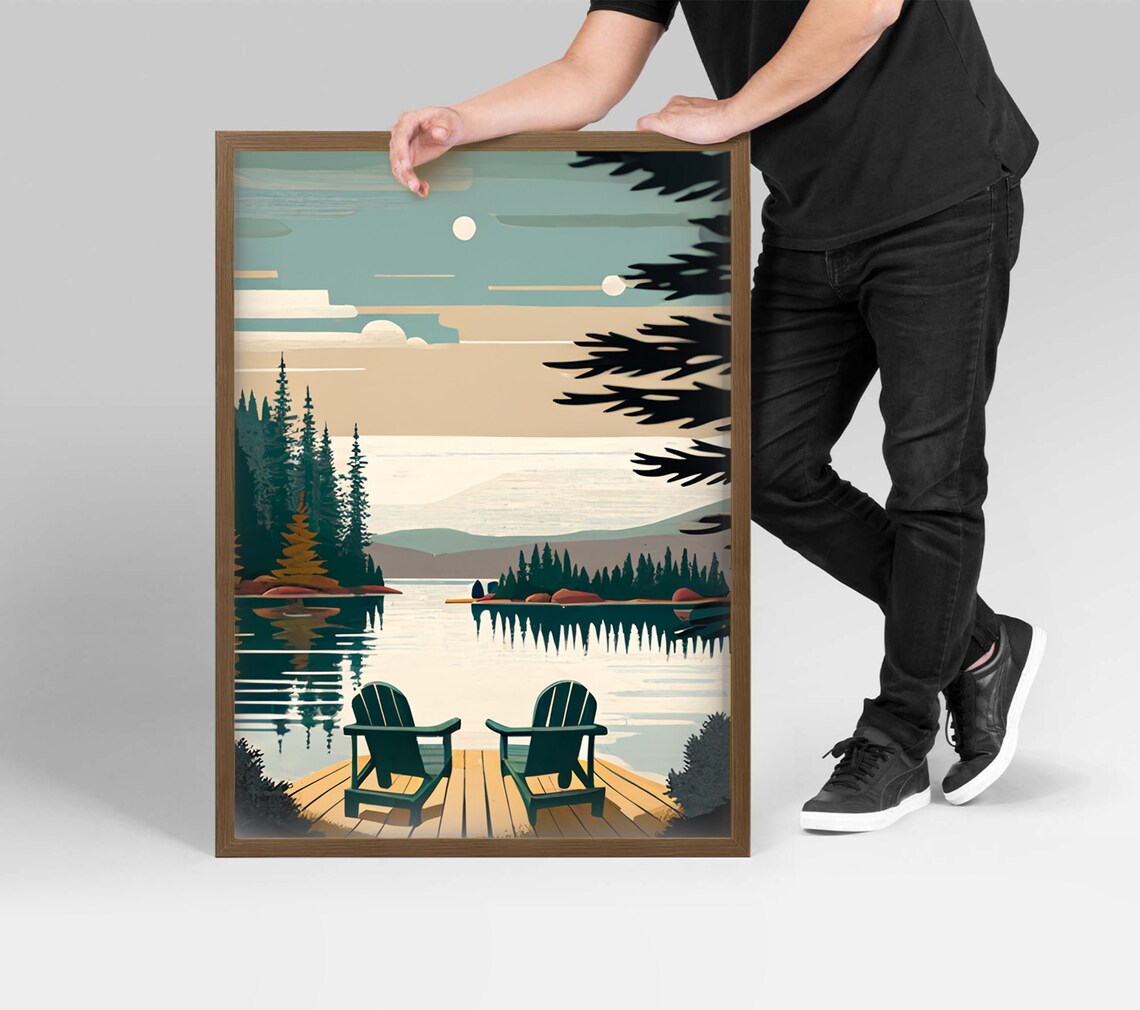 Adirondack Vintage Travel Poster, Rustic Lake House - Image 2