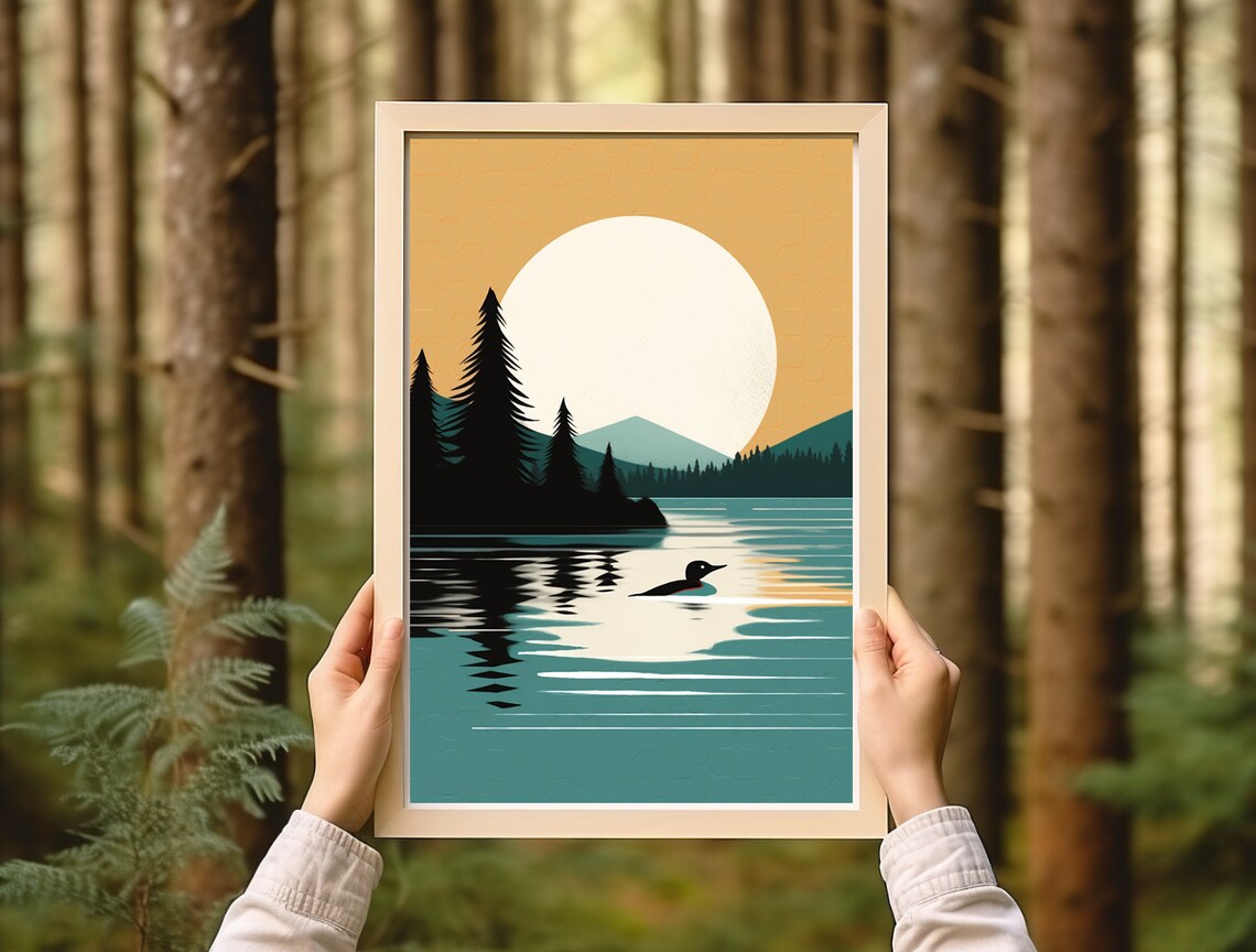 Vintage Loon Print, Rustic Minnesota Cabin Art