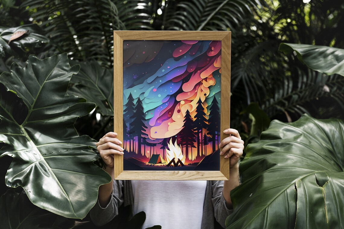 Campfire Northern Lights Art Print, Minnesota Lake House - Image 5