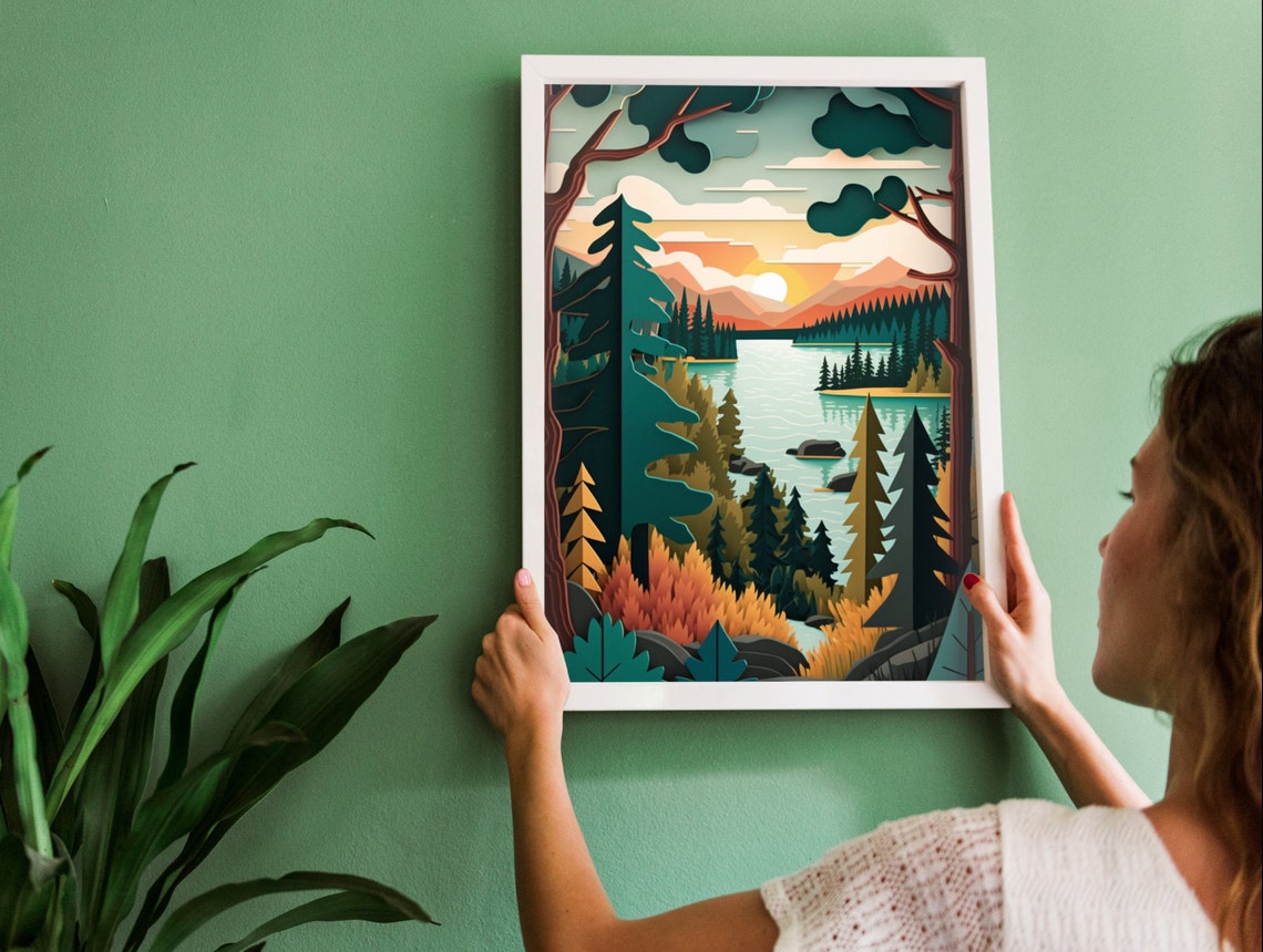 Great Smoky Mountains Sunset Layered Paper Art Mountain Decor Print - Image 4