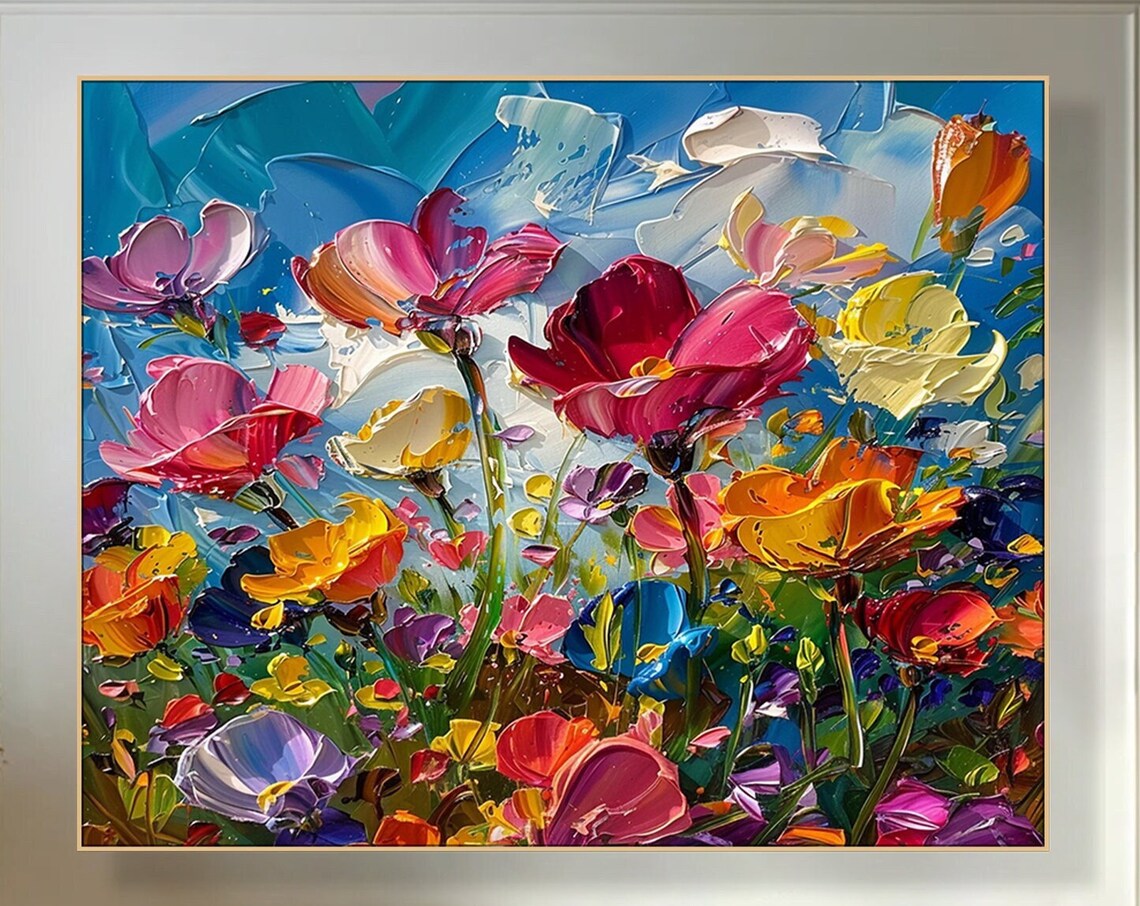Floral Impasto Art Print, Textured Acrylic Painting