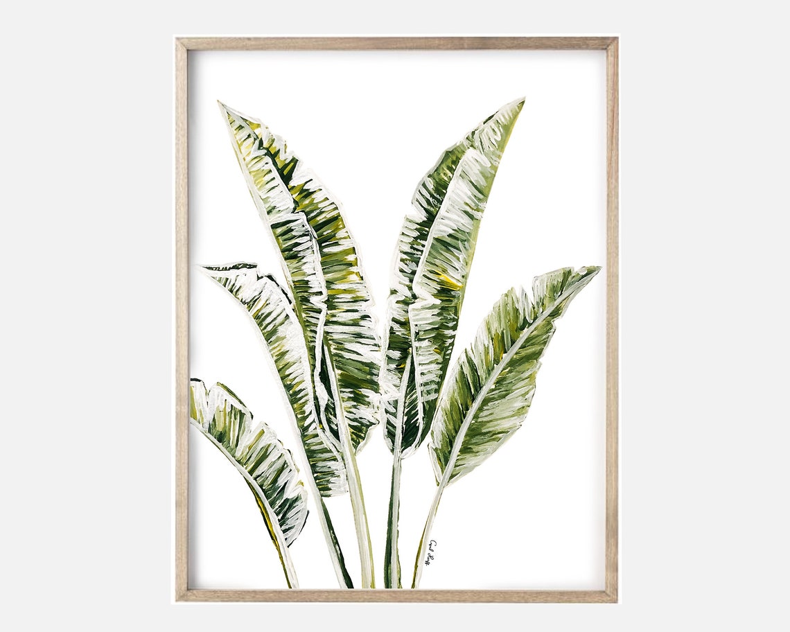 Tropical Banana Leaf Branch Botanical Watercolor Home Decor Poster