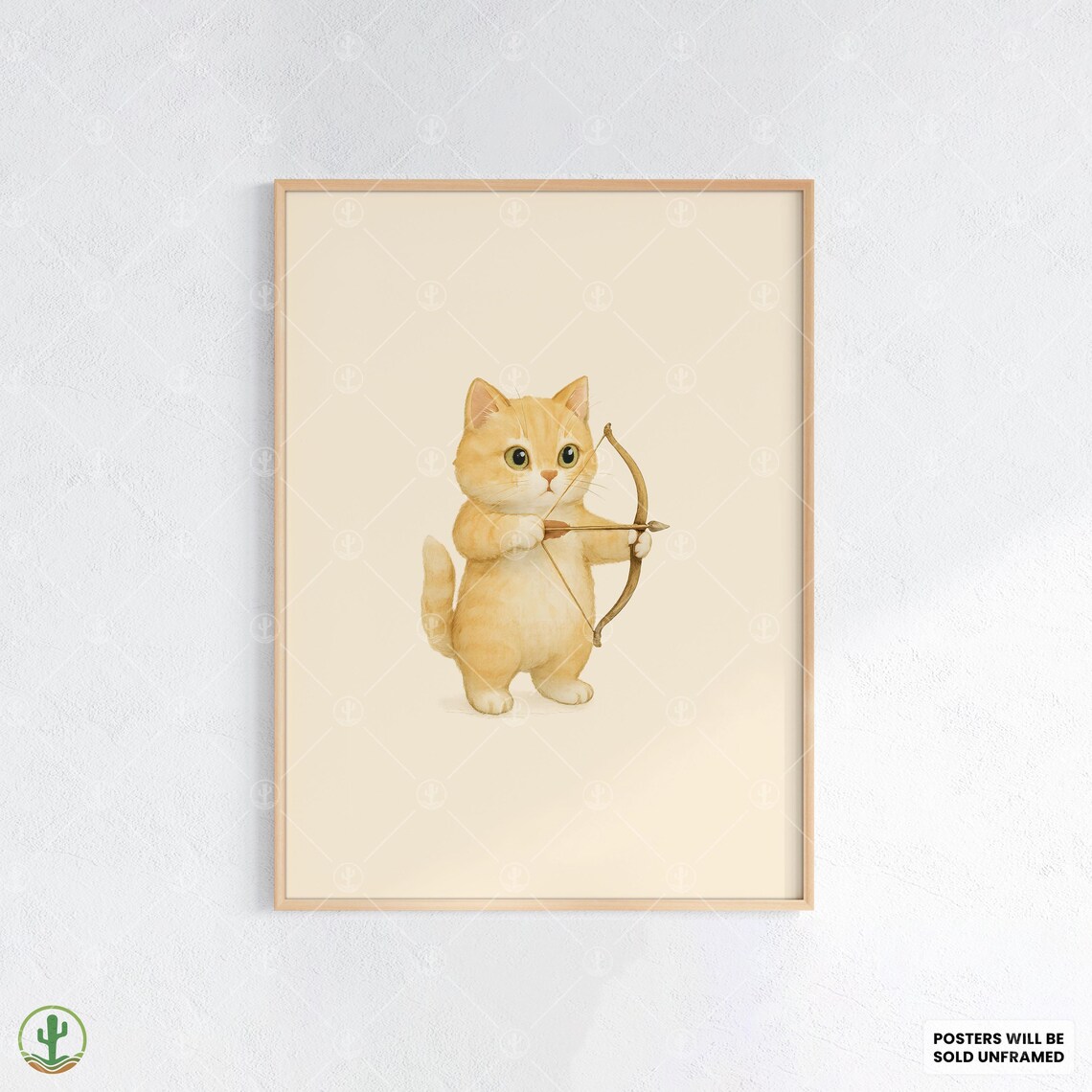 Orange Tabby Kitten Archery Bow and Arrow Watercolor Kids Art Print