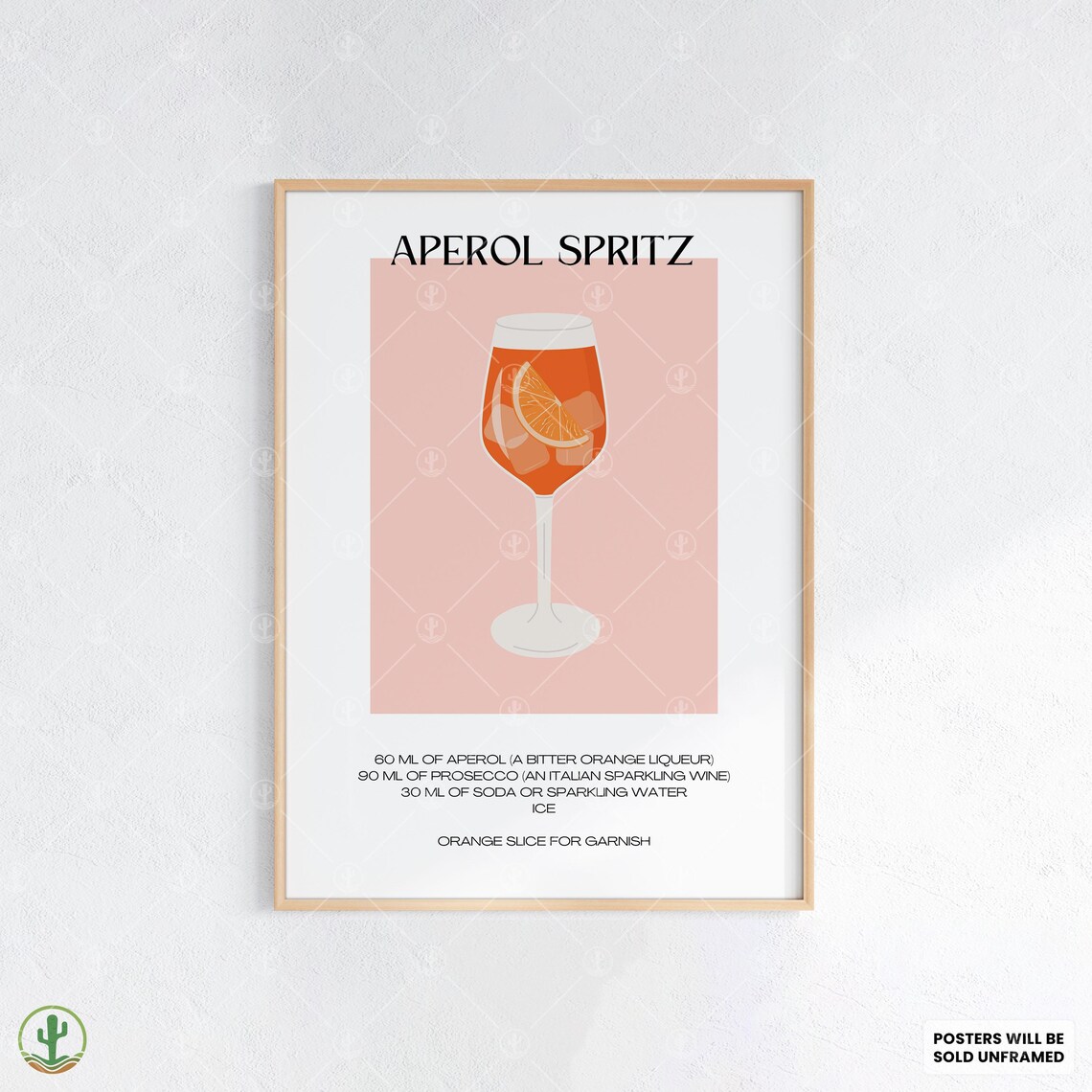 Aperol Spritz Cocktail Recipe Poster Bright Orange Italian Drink Kitchen Decor