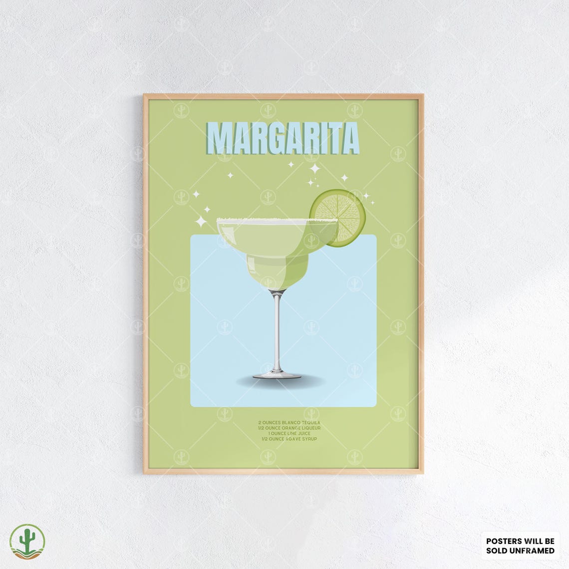 Margarita Retro Cocktail Recipe Poster Green Lime Bar Decor Art
