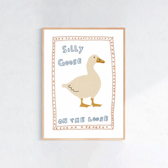 Silly Goose Print Trendy Wall Art Apartment Decor Retro Quirky Nursery Cottage Core