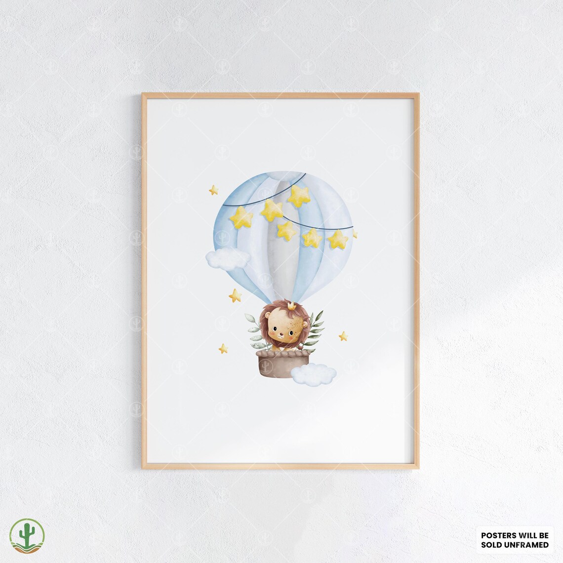 Lion Cub Hot Air Balloon Poster Cute Nursery Safari Room Decor