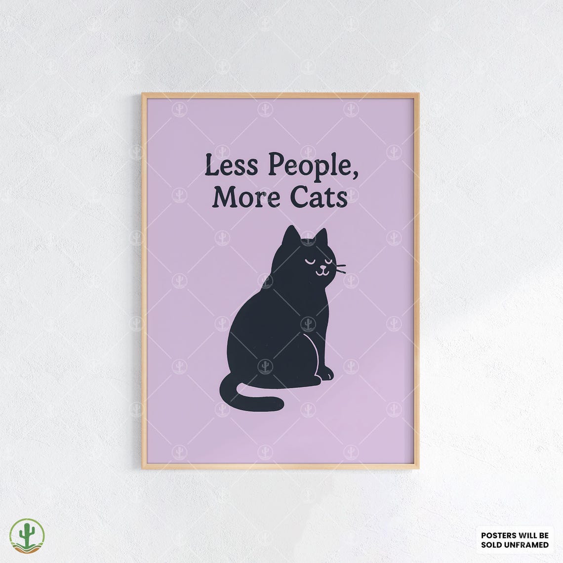 Less People More Cats Funny Quote Black Cat Minimalist Purple Poster