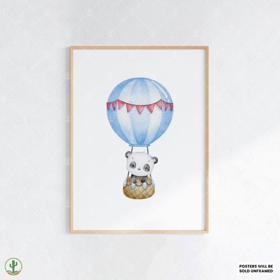 Panda In Hot Air Balloon Nursery Wall Art Print Cute Baby Room Decor Animal Kids Poster