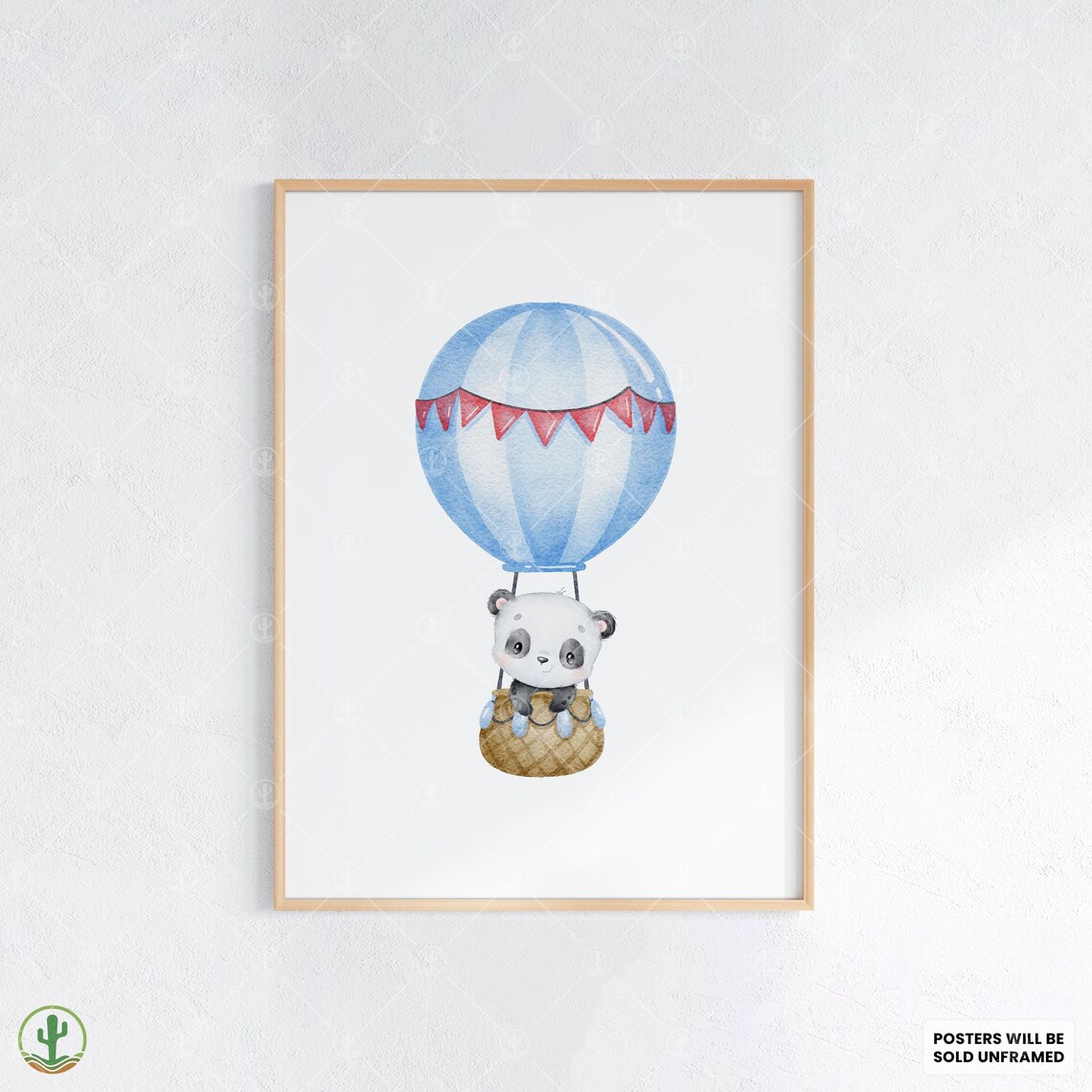 Panda Hot Air Balloon Poster Cute Baby Nursery Animal Room Decor
