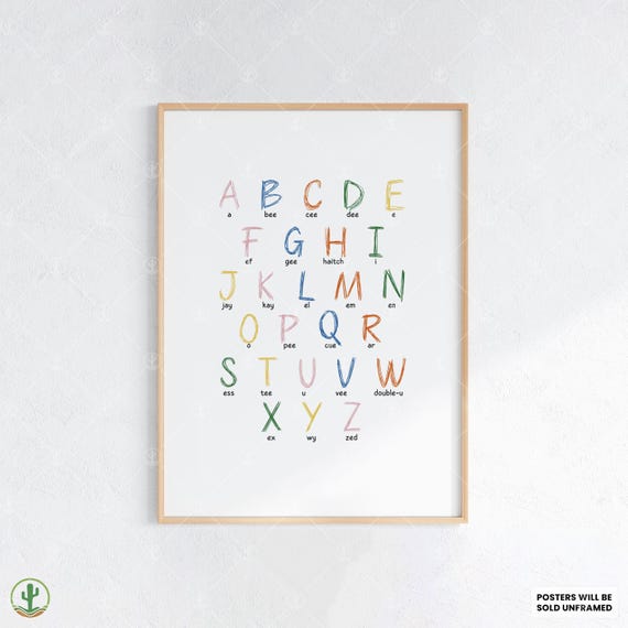 Alphabet Poster Az Handwritten Letters Wall Art For Kids Educational Nursery Print Abc Learning Chart Playroom Decor