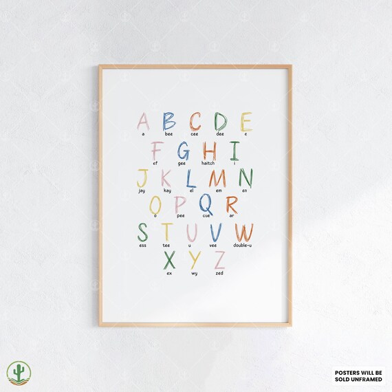 Kids Alphabet Chart A to Z Handwritten Phonics Letters Nursery Poster