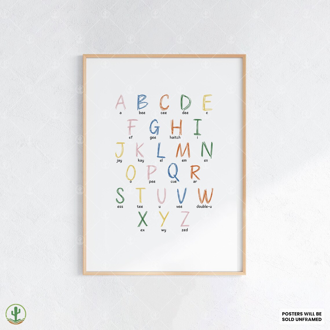 Kids Alphabet Chart A to Z Handwritten Phonics Letters Nursery Poster