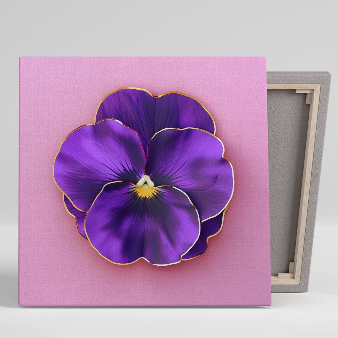 Purple Pansy Gold Edge Pink Background Glam Luxurious Floral Poster