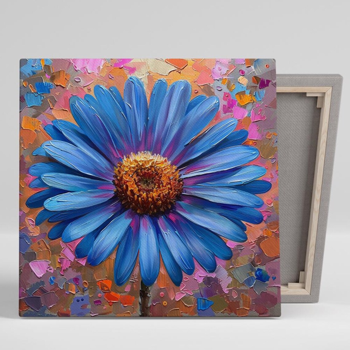 Blue Daisy Impasto Brushstrokes Colorful Mosaic Abstract Floral Poster