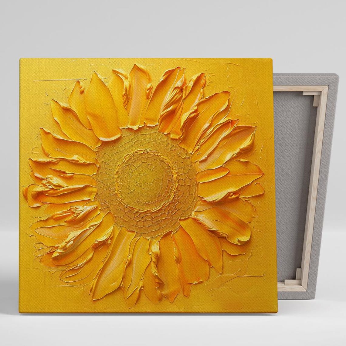 Sunflower Golden Impasto Petal Relief Contemporary Minimalist Wall Art