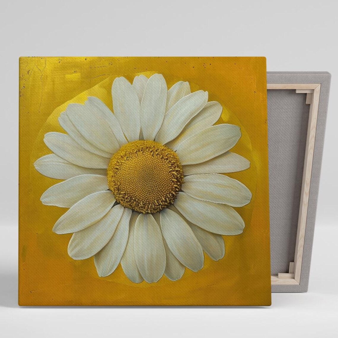 White Daisy Bloom On Rich Gold Background Modern Floral Poster