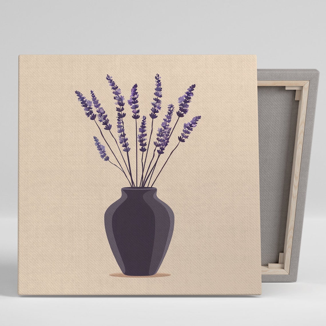 Lavender Sprig Dark Vase Beige Minimalist Botanical Wall Art Poster