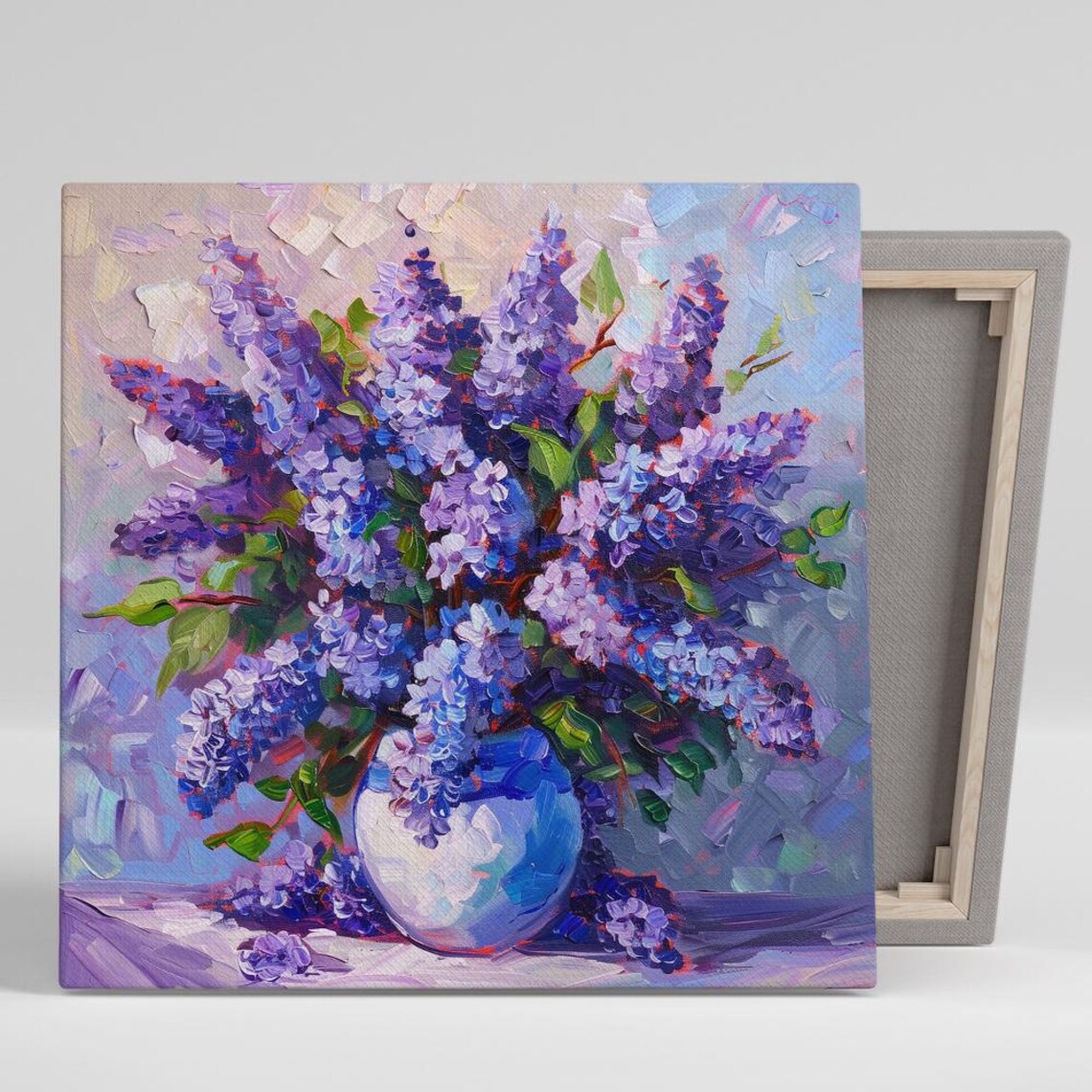Purple Lilac Bouquet White Vase Impasto Floral Painting Poster
