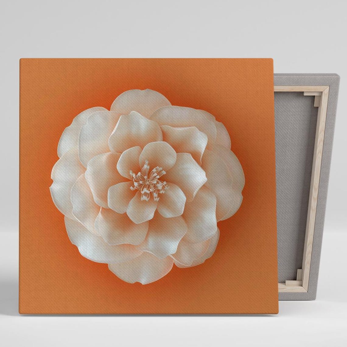 Cream White Camellia Bloom Tangerine Minimalist Floral Art Wall Poster