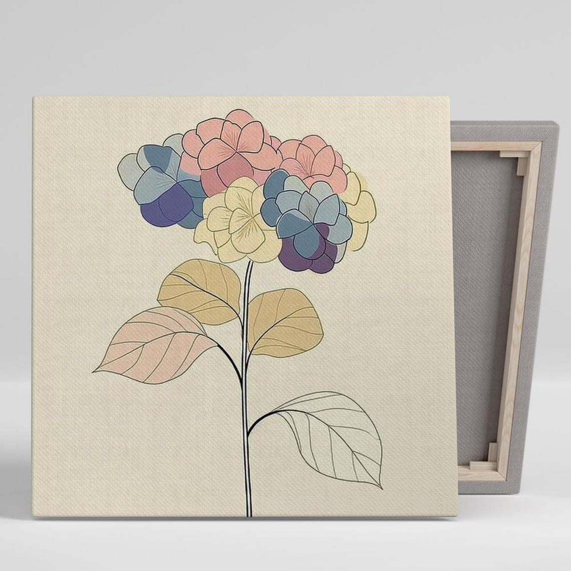 Soft Pastel Hydrangea Line Art Flower Vintage Botanical Wall Art