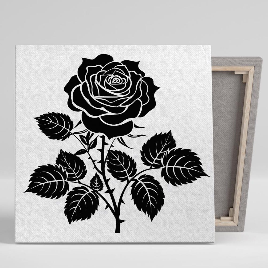 Elegant Black Rose Flower Silhouette Minimalist Botanical Art Print