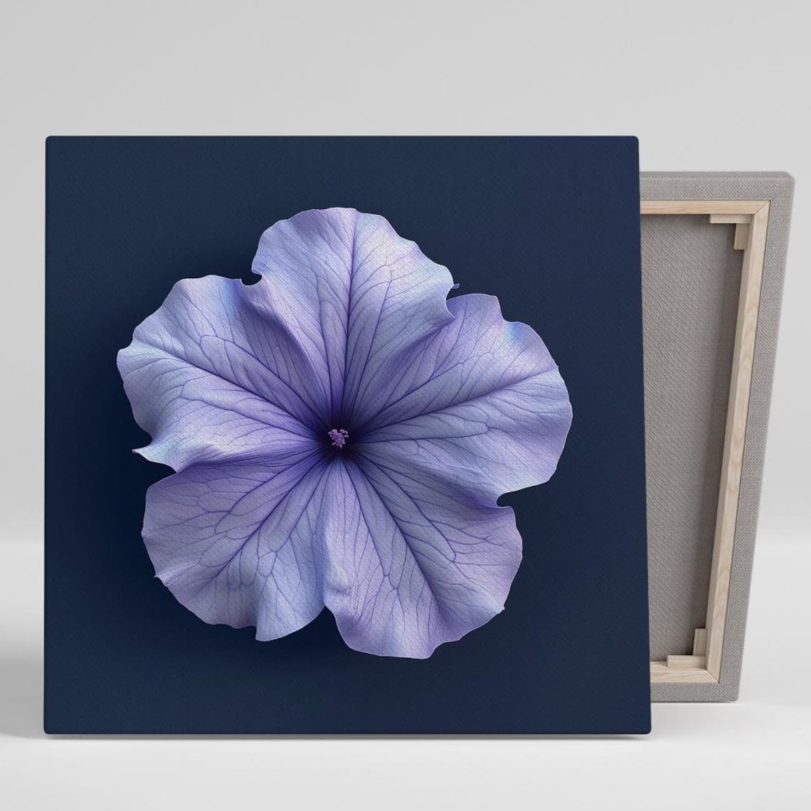 Pale Lilac Petunia Macro Close Up Deep Navy Modern Art Poster