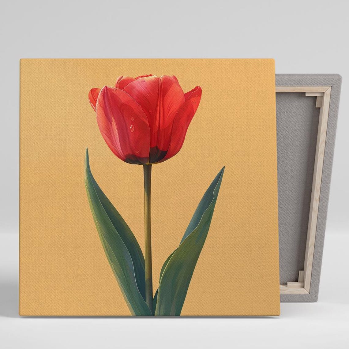 Red Tulip Macro on Warm Beige Background Minimalist Floral Print