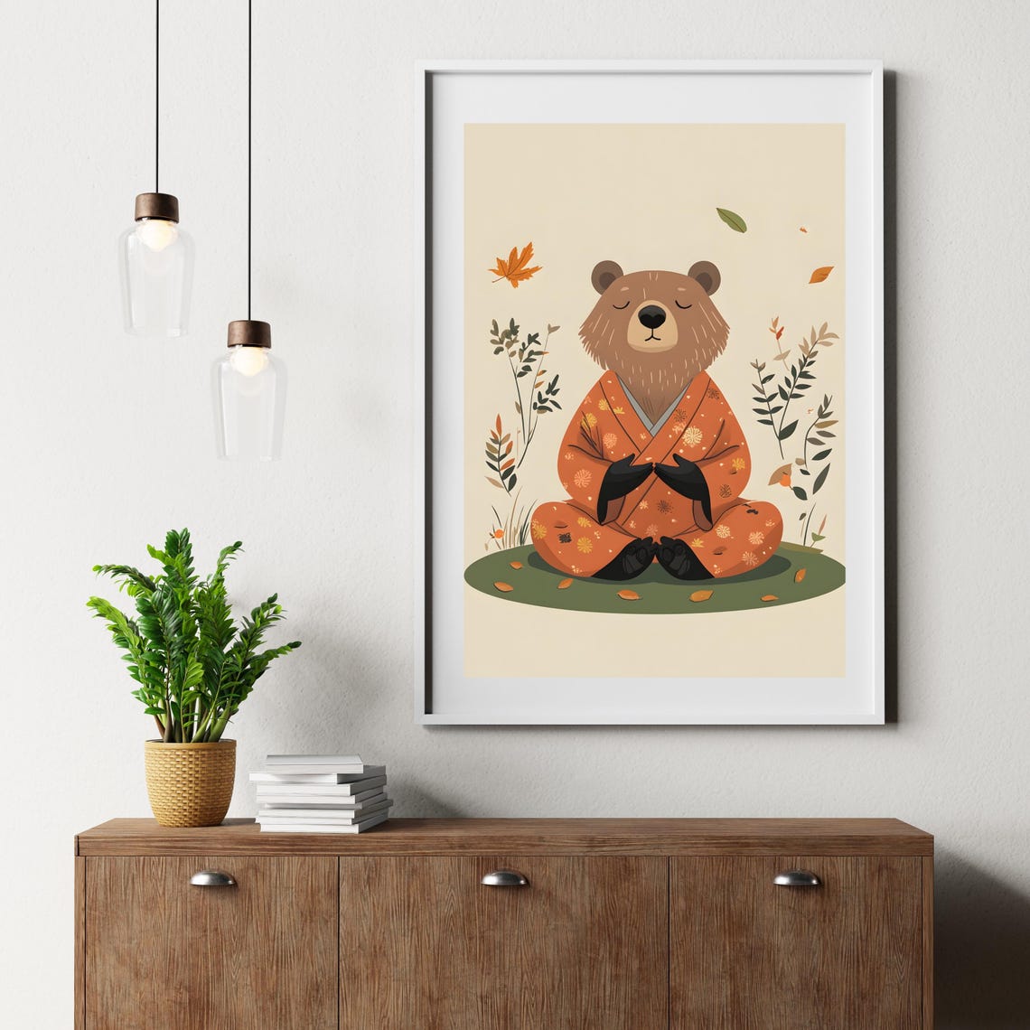 Meditating Bear in an Orange Kimono among Falling Autumn Leaves Poster - Image 6