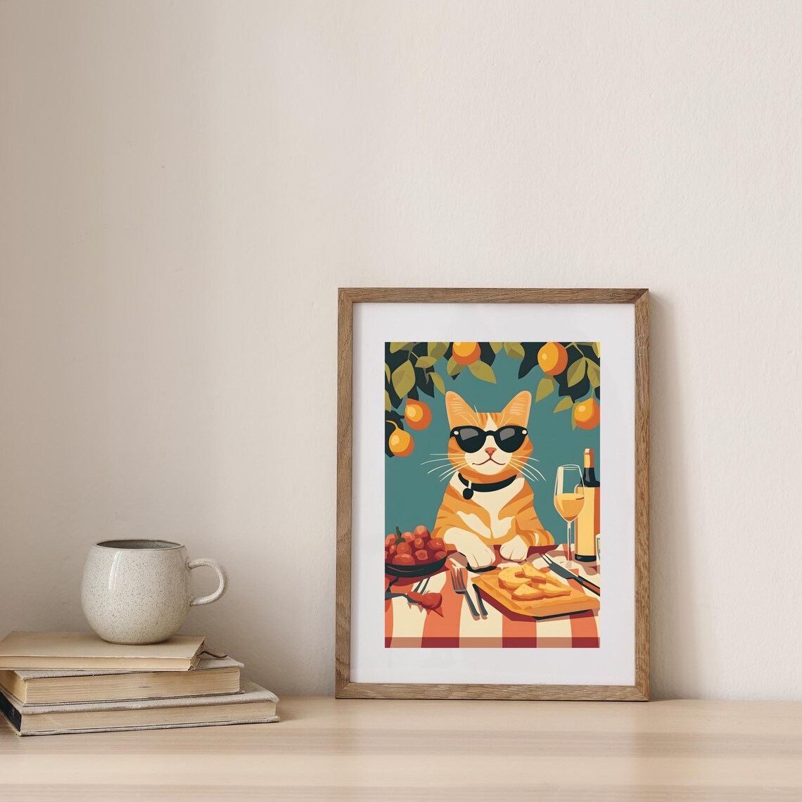 Cool Orange Cat With Sunglasses at Lemon Picnic Table Poster - Image 7