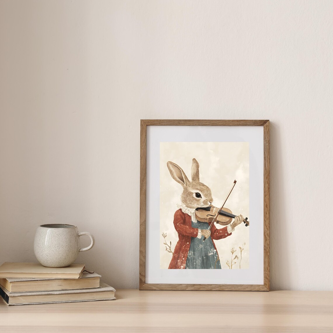 Elegant Rabbit Violinist in a Red Coat Playing Violin Vintage Style Poster - Image 6