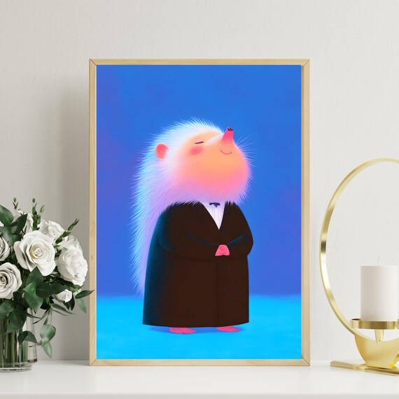Smiling Hedgehog In Tuxedo Portrait Cute Gentleman Animal Poster