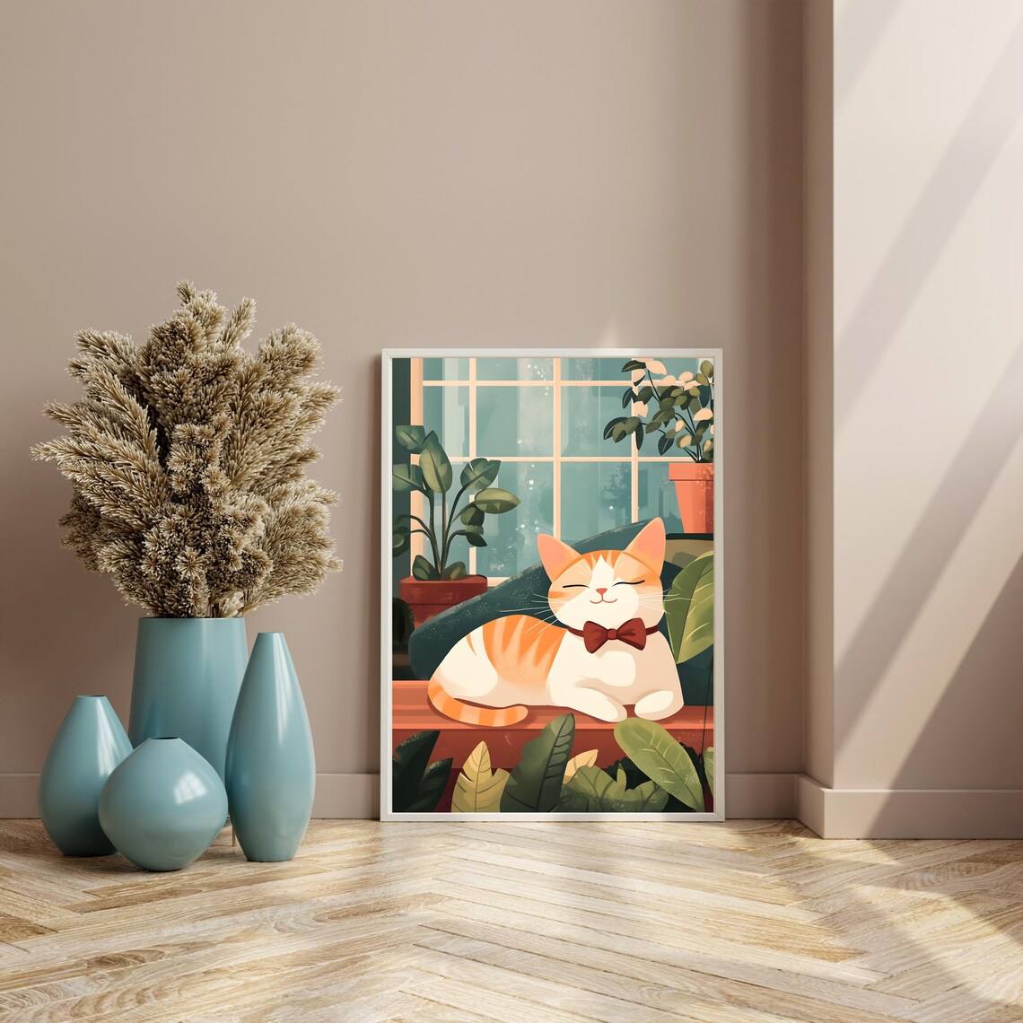 Dapper Orange Tabby Cat in a Red Bow Tie Relaxing by a Sunny Window Poster - Image 5