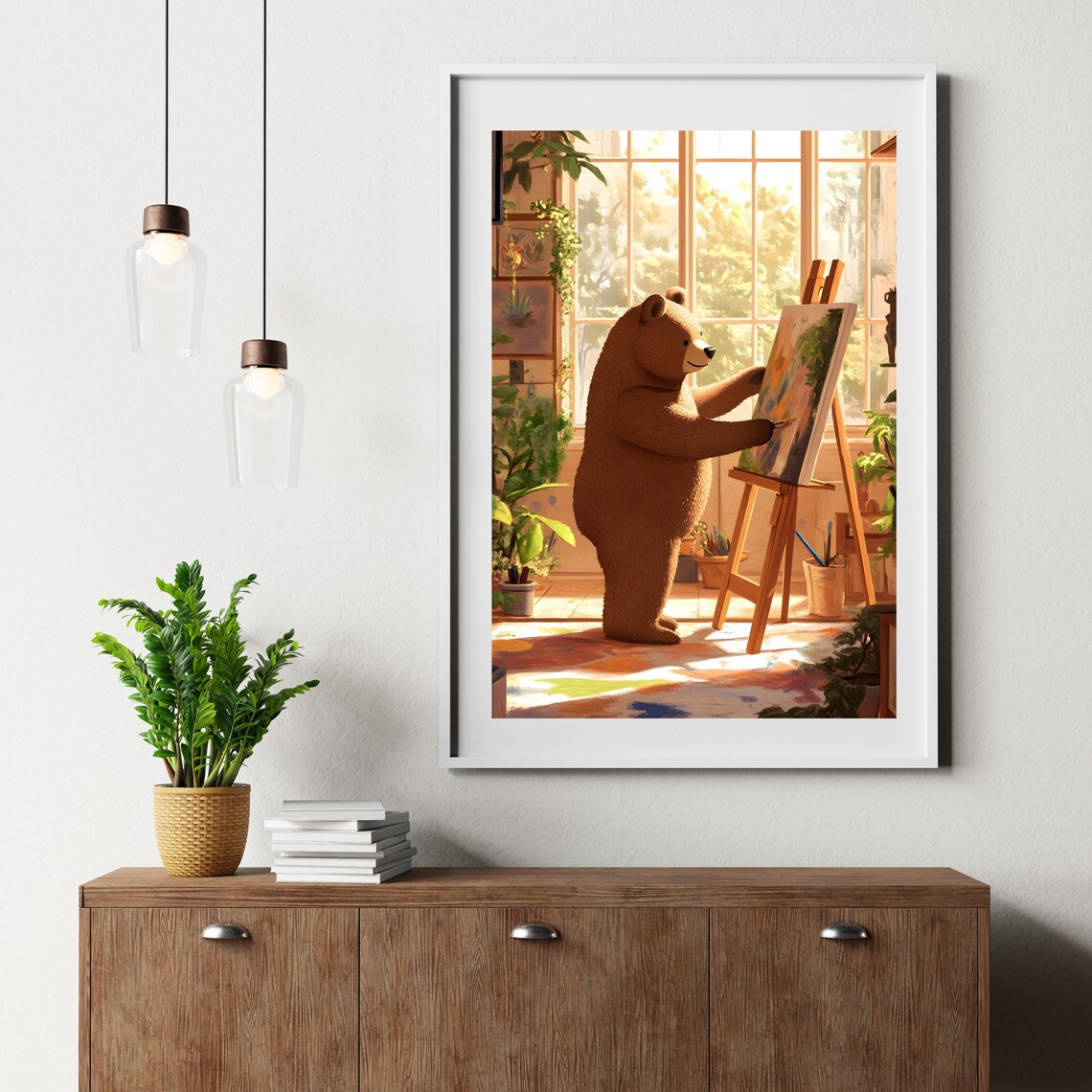 Creative Brown Bear Artist Painting at an Easel in a Sunny Studio Poster - Image 6