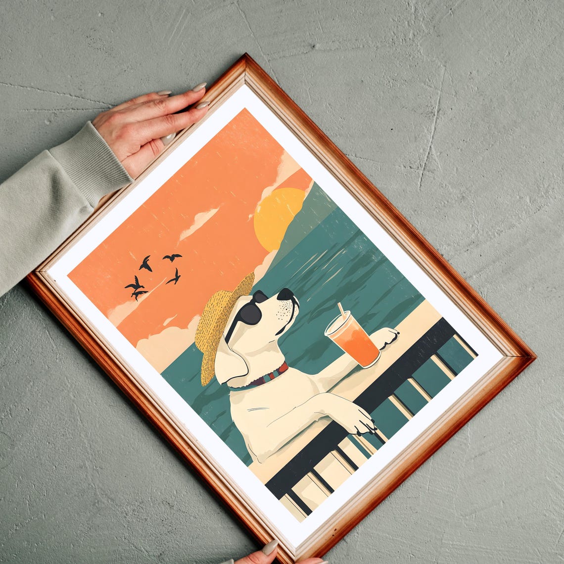 Cool Dog With Straw Hat and Sunglasses at Beach Sunset Poster - Image 4