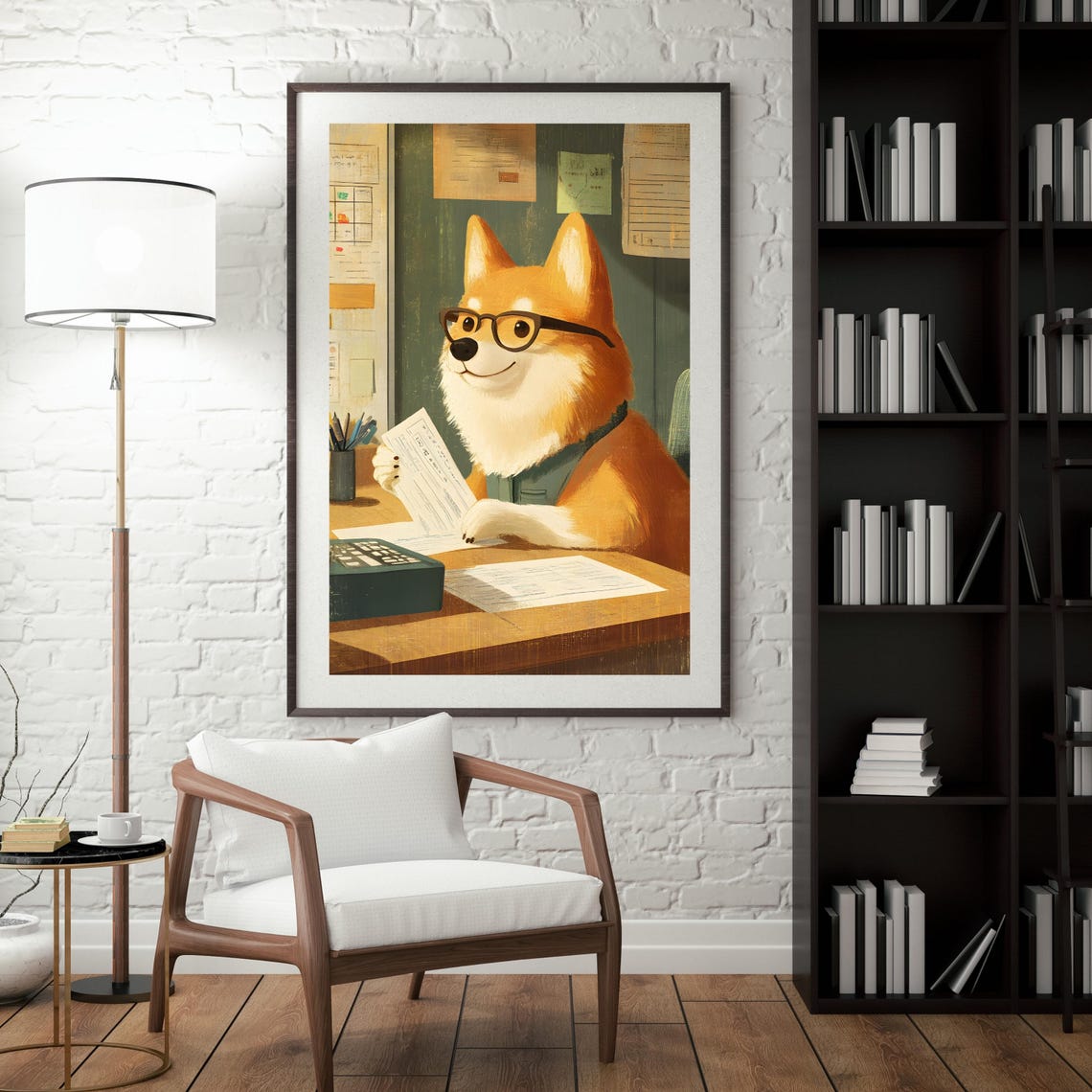 Corgi Dog Wearing Glasses Reviewing Paperwork At The Office Poster - Image 2