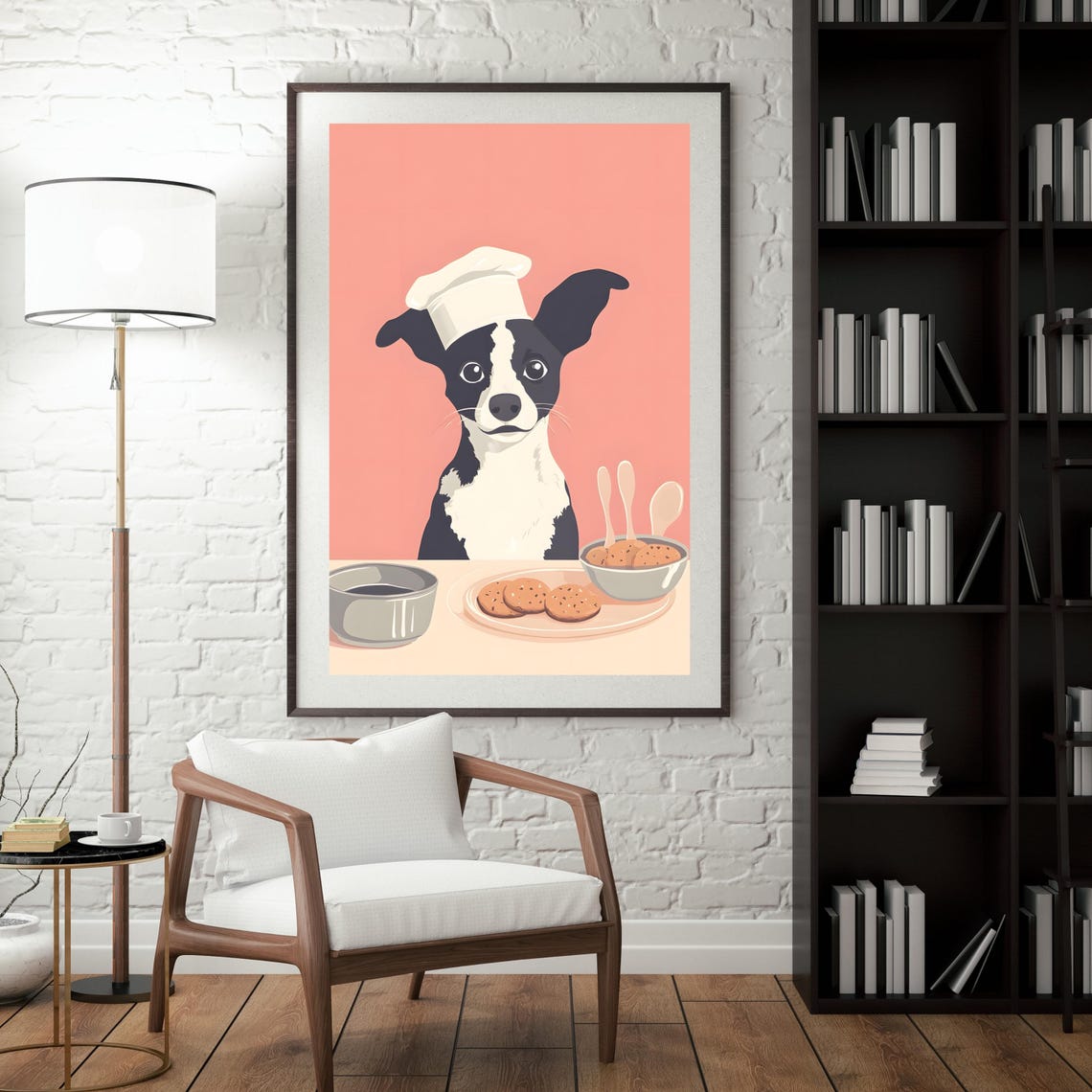Cute Black and White Dog Chef Baking Cookies in the Kitchen Poster - Image 3