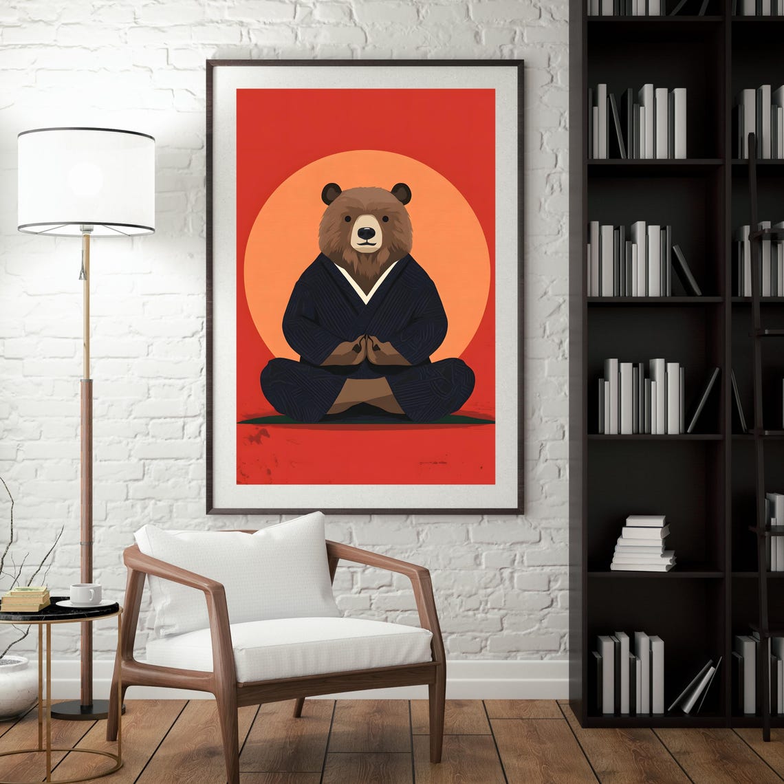 Zen Bear Meditating In A Kimono Before A Glowing Rising Sun Poster - Image 4