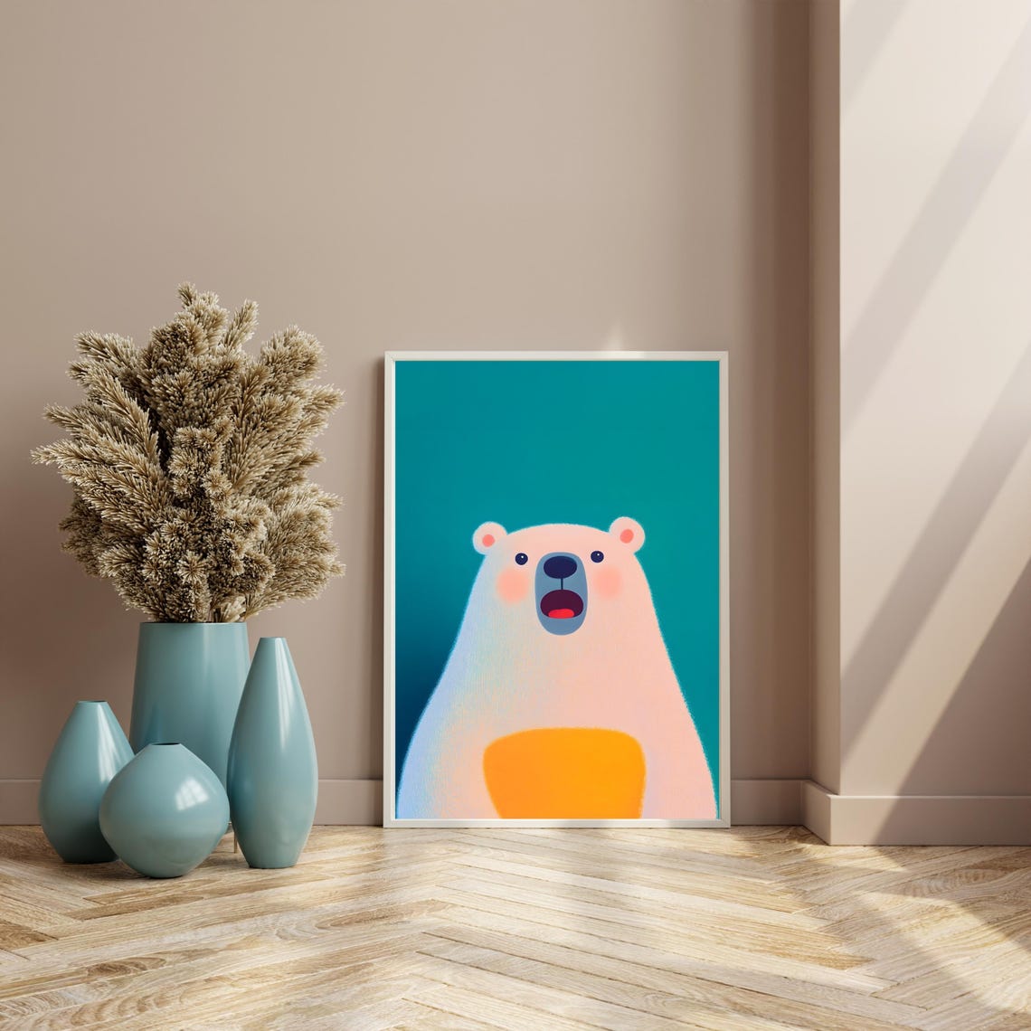 Happy White Polar Bear Portrait With Open Mouth Nursery Poster - Image 4