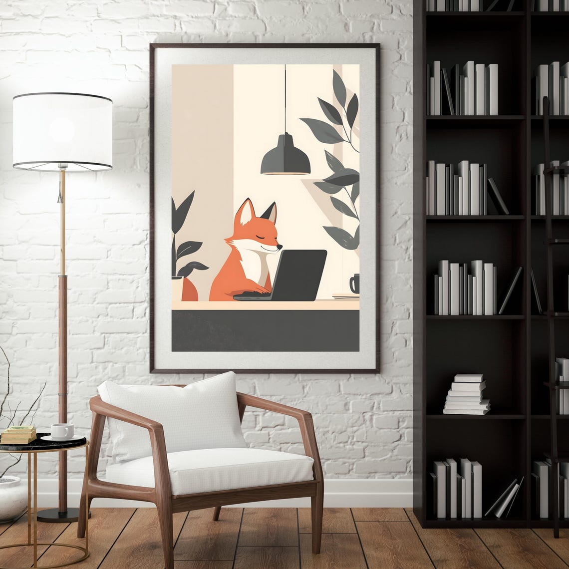 Fox Working Laptop Minimalist Office Desk Cute Animal Art Poster - Image 7